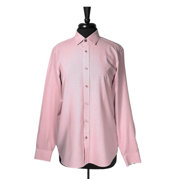 Ted Baker London Mens Button Down Dress Shirt Pink Geometric Long Sleeve Top 4 L - Picture 2 of 10
